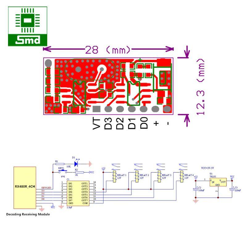 Module thu RF 433MHz RX480 4 kênh học lệnh (7 chế độ)