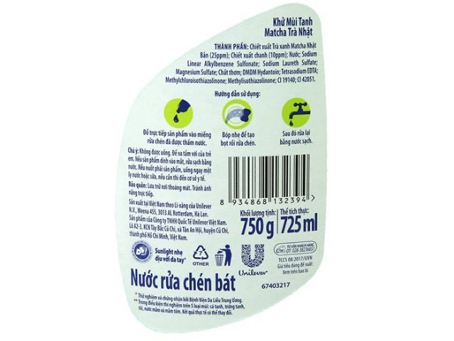Chai Nước Rửa Chén Bát Sunlight Trà Xanh 750g