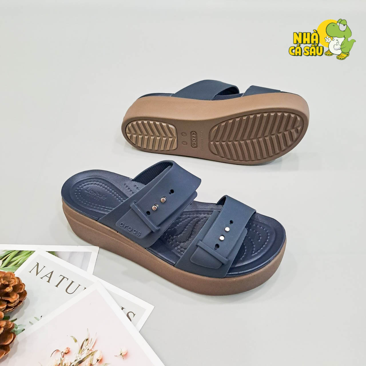 (Real photo) sandals Crocs Đế high 5 stool Brooklyn mid wedge version 2 multi-color, sandals straps buttoned Brooklyn-Crocs House