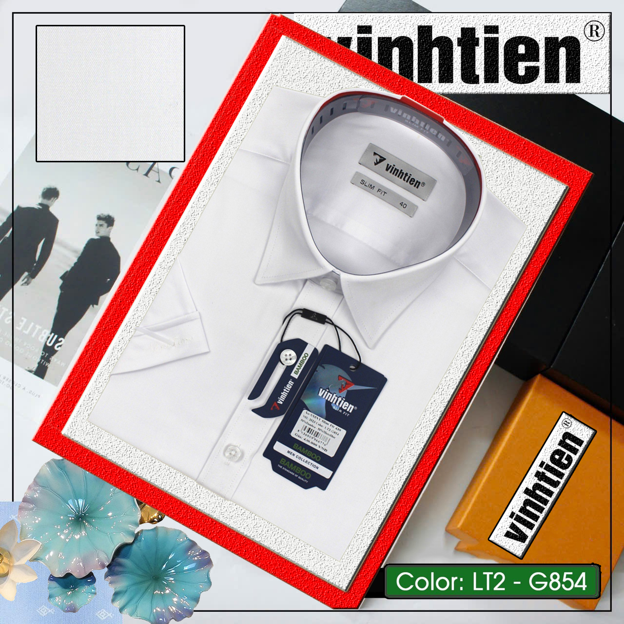 Áo Sơ Mi Ngắn Tay Bamboo SlimFit Vĩnh Tiến Trắng G854