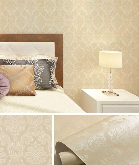 Cuộn 5m giấy dán tường Châu âu hoa văn vàng khổ 45cm