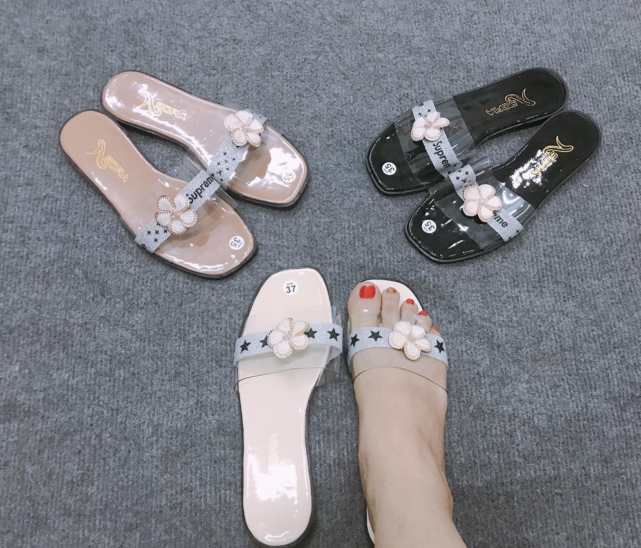 Dép nữ quai đính hoa kim sa
