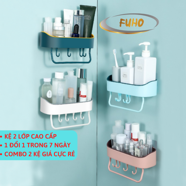 Kệ để đồ nhà tắm 2 lớp đa năng dán tường FUHO làm bằng nhựa ABS,có thể làm kệ nhà bếp(KNT)
