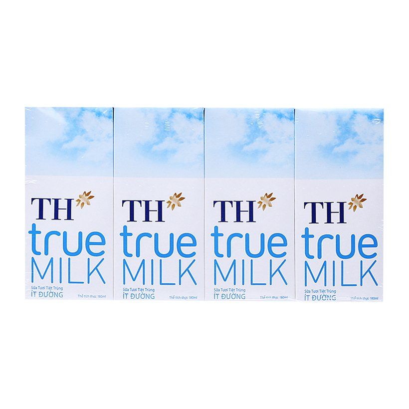 Lốc 4 Hộp Sữa TH True Milk Ít Đường 180ml
