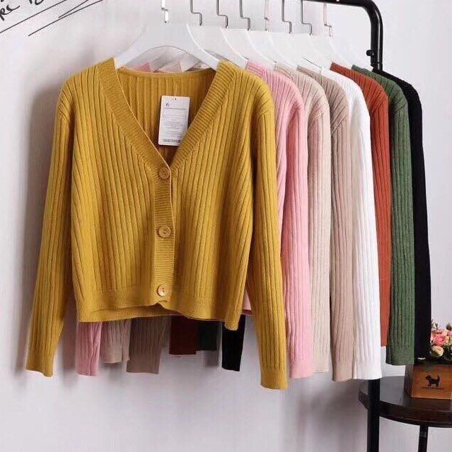 Áo khoác cardigan - áo khoác len cho nữ ullzzang cổ tim dài tay 3 cúc vải len dệt kim