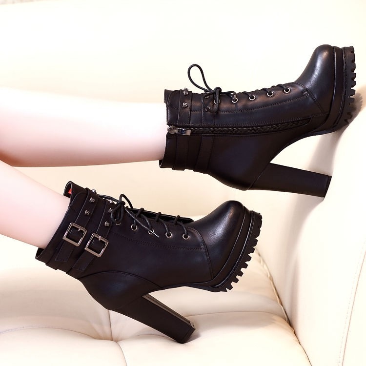 Giày boot da cao gót có khóa kéo cá tính cho nữ V912