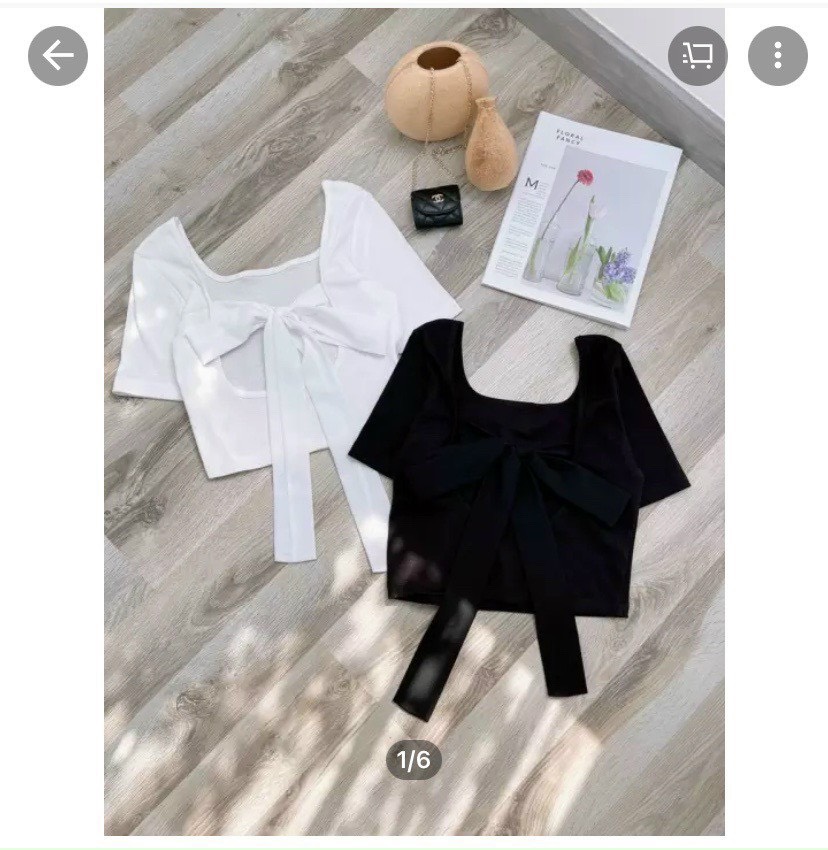[HCM]áo thun gân cột nơ lưng croptop cổ vuông