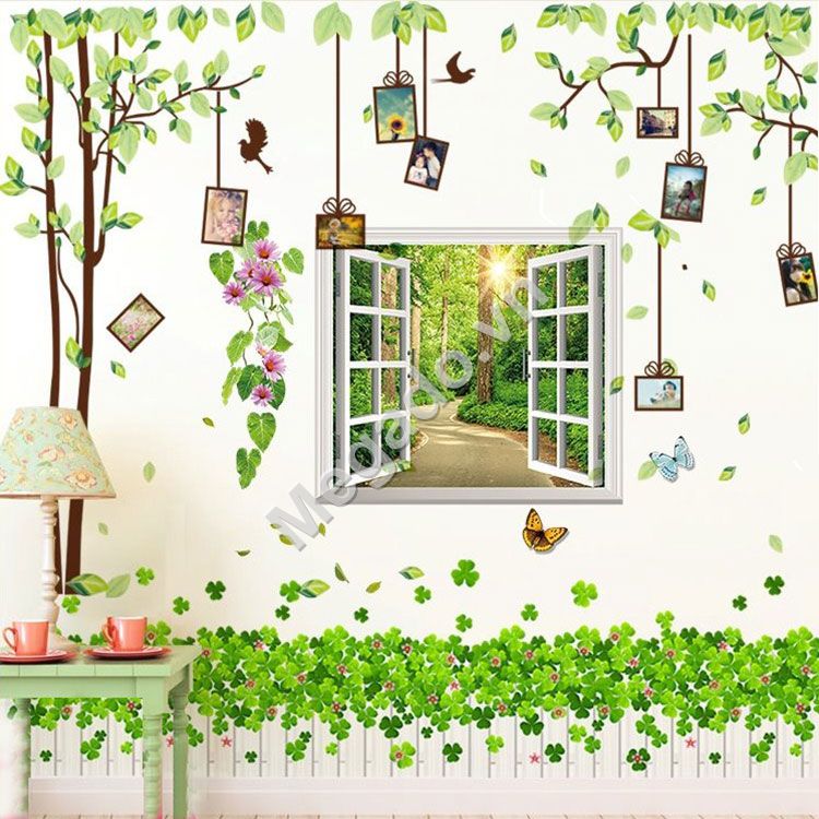 DECAL DÁN TƯỜNG CÂY PHOTO, CỬA SỔ VÀ HÀNG RÀO XANH