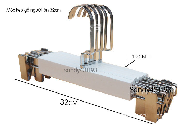 Móc Kẹp Váy Quần Gỗ Trắng Cao Cấp 32cm ( Bộ 10 móc )