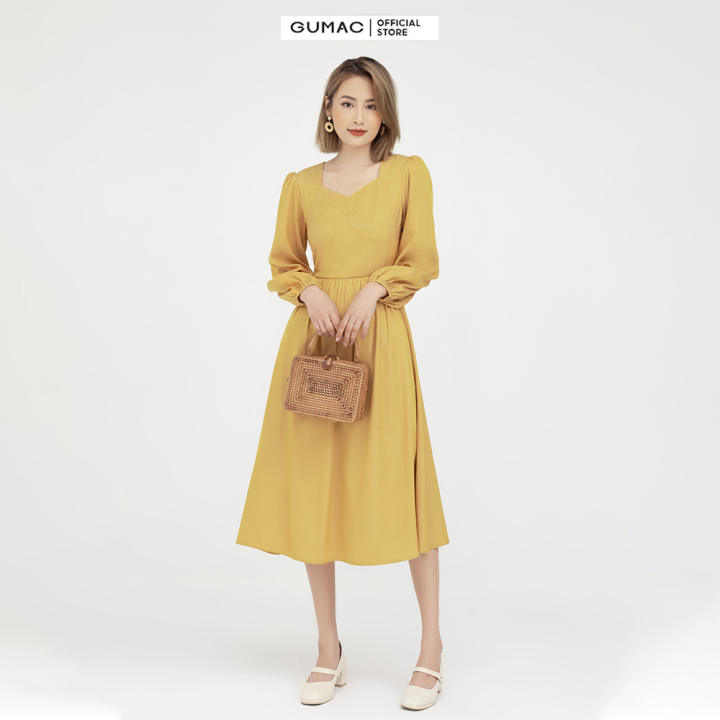 Đầm nữ tay dài rã cúp GUMAC mẫu mới DB502 Chất Liệu cotton chéo form A dài hơi xòe style thanh lịch – Gumac >>> top1shop >>> lazada.vn