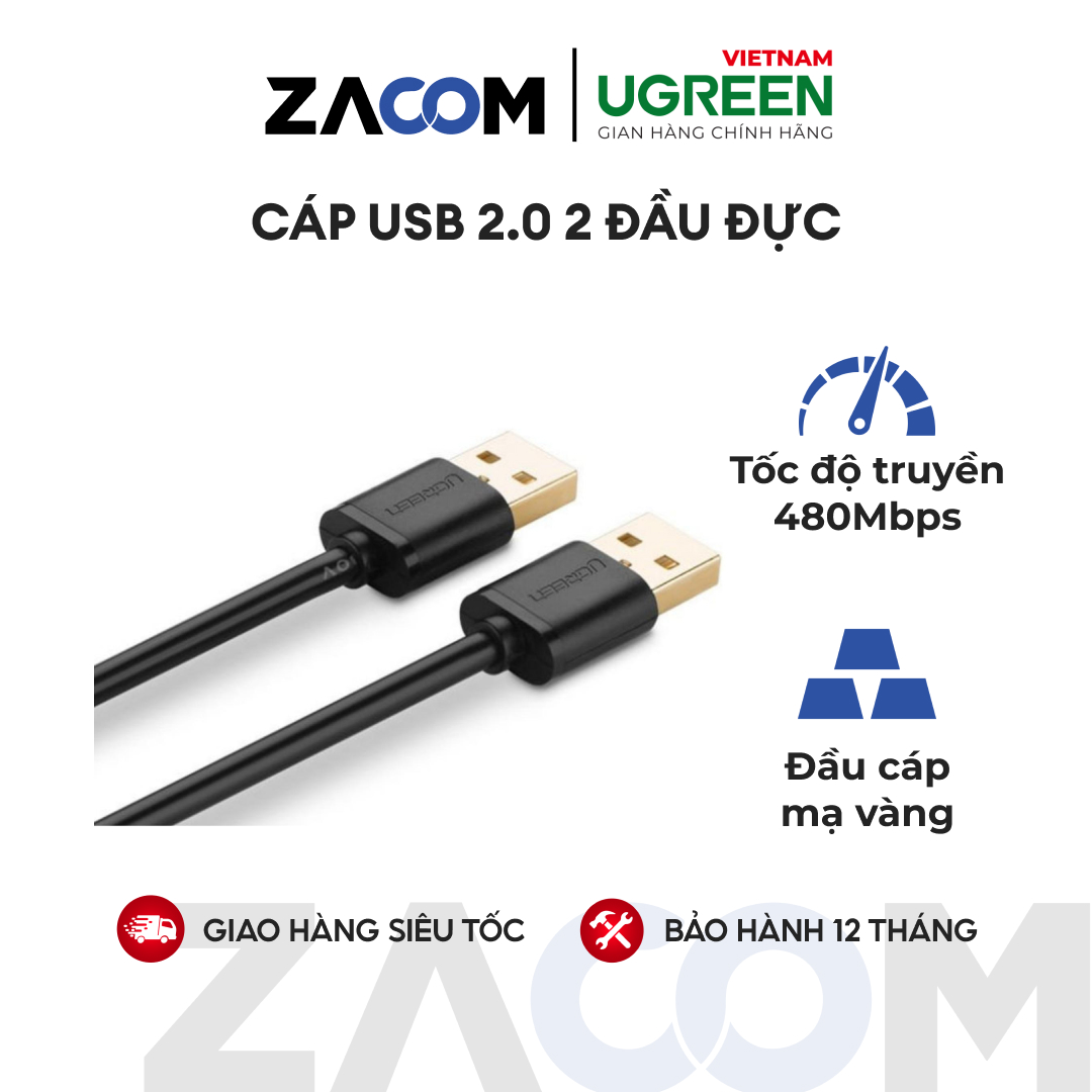 [HCM]Dây USB 2.0 (đực sang đực) mạ vàng dài 1M  UGREEN US102 10309