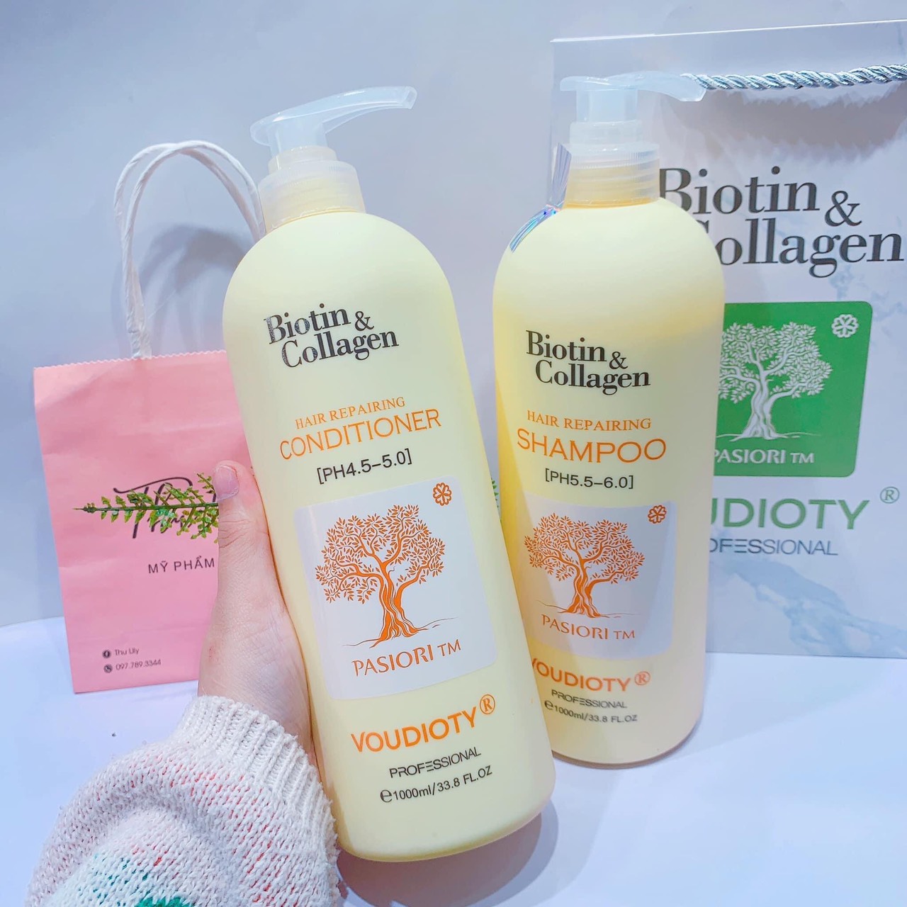Cặp Dầu Gội Xả Biotin Collagen Vàng 1000ml