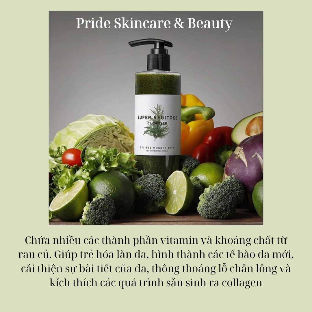 Sữa rửa mặt rau củ Super Vegitoks Cleanser 300ml - Thải độc da - Byvibes Wonder Bath