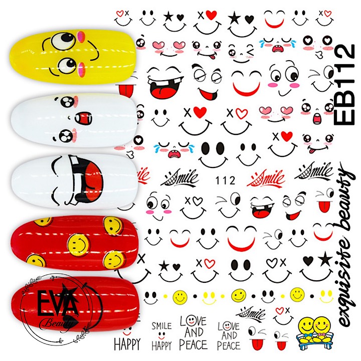 Decal dán móng tay 3d nail sticker hoạ tiết icon mặt cười eb112