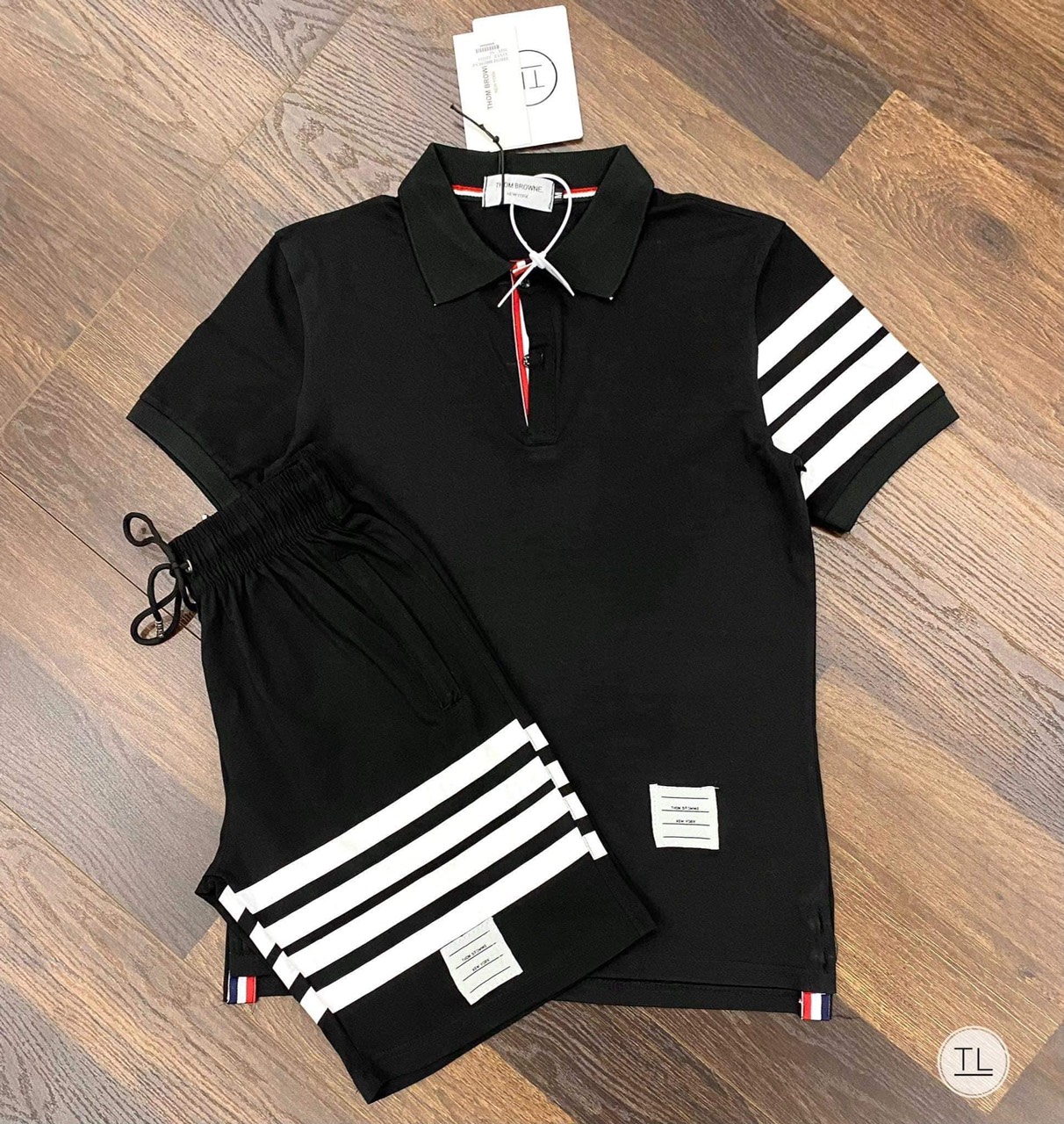 Bộ thom 3 sọc phối viền nam, bộ thể thao hè nam vải cotton cá sấu