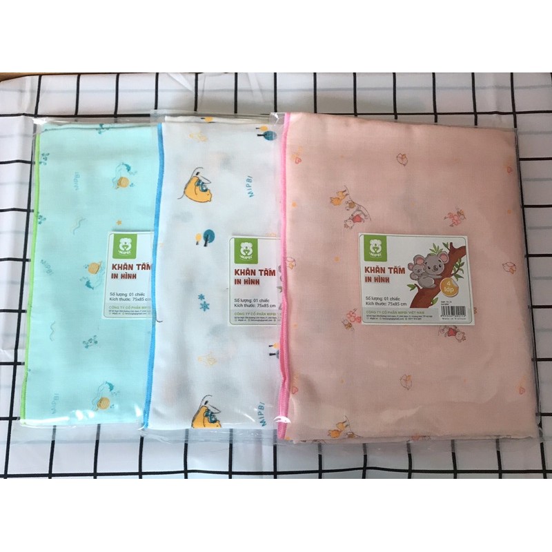khăn tắm xô in hình thú cao cấp Mipbi 4 lớp siêu dày