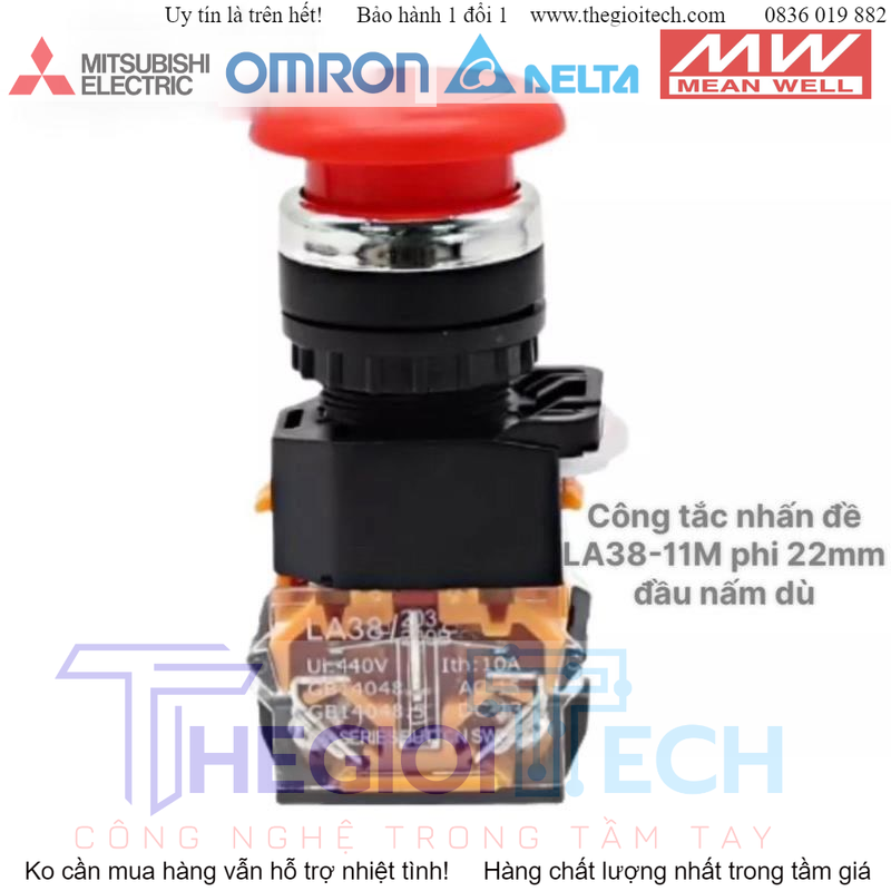 Công tắc nhấn đề LA38-11M phi 22mm đầu nấm dù