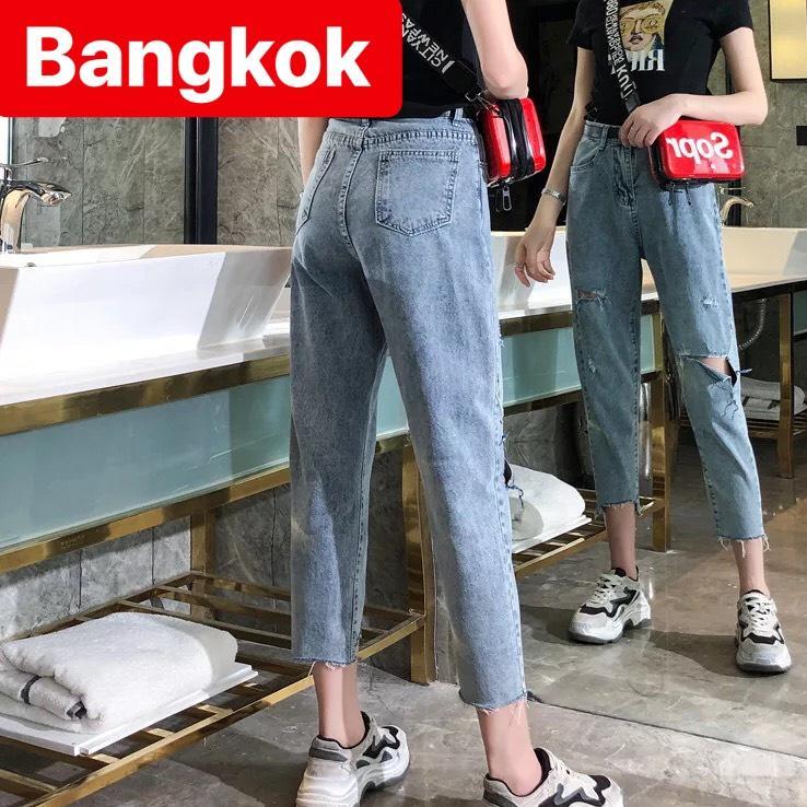 QUẦN JEAN BAGGY NỮ XANH RÁCH HOT LƯNG CAO NÂNG MÔNG TREND THÁI LAN BK 01 - TÝ GOLD 2020