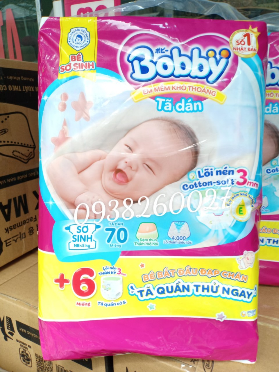 Tã Dán Sơ Sinh Bobby NB70+4 miếng (Bé dưới 5kg)