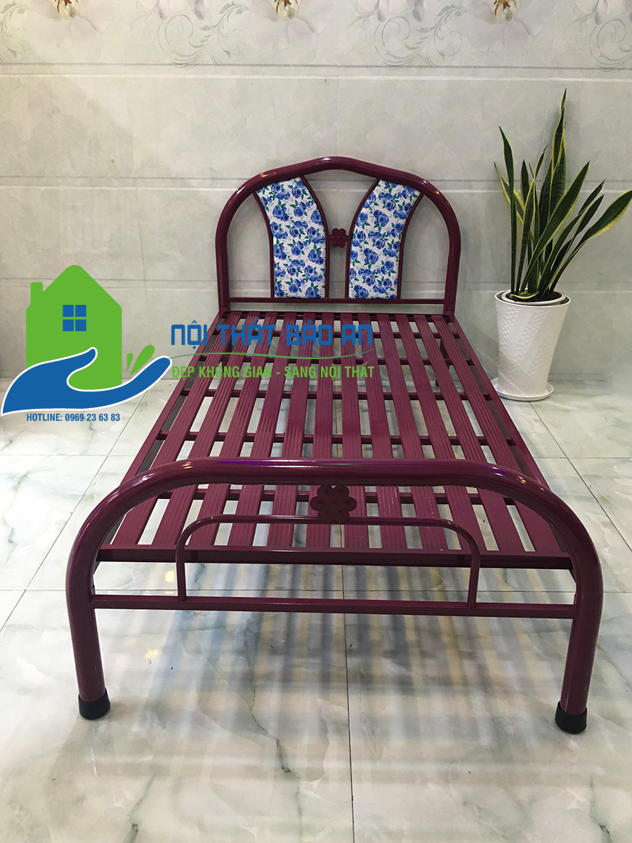 [HCM] Giường sắt hoa văn kích thước 0.8x2m - Bảo An