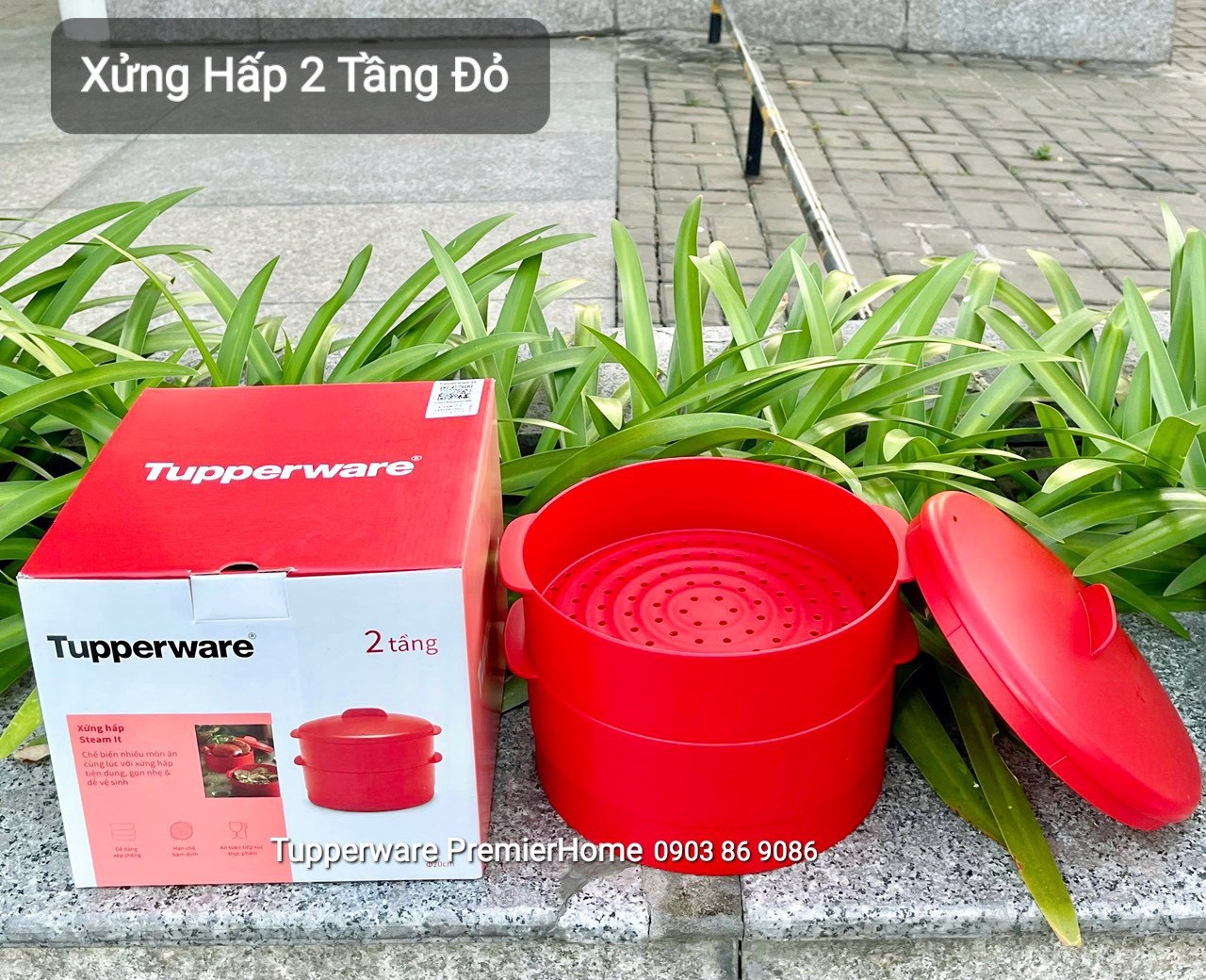 Xửng hấp 2 Tầng Steam It Tupperware Màu đỏ