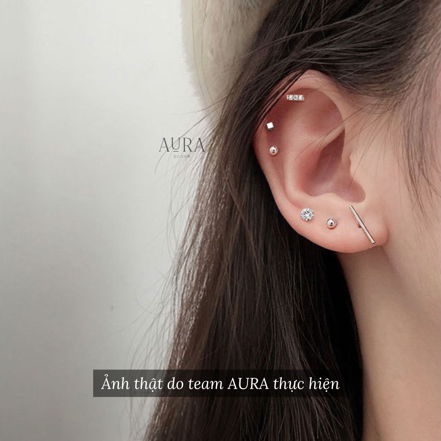 Set 5 món bông tai bạc cá tính Aura Silver-Kt28