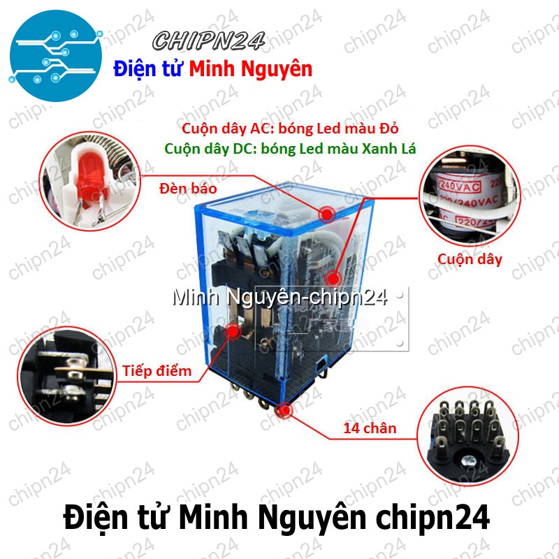 [1 con] (F201) Relay kiếng MY4NJ 14 chân 5A (HH54P AC220V/DC24V/DC12V) - [Chọn Loại] - HHH.00122