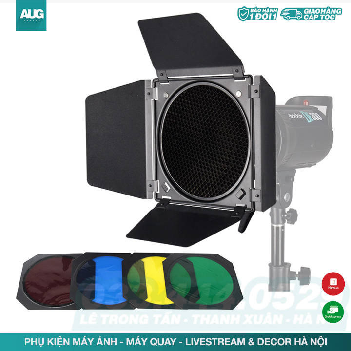 Barndoor cánh ve + 4 filter màu, lưới tổ ong, ngàm bowen - aug camera hà nội