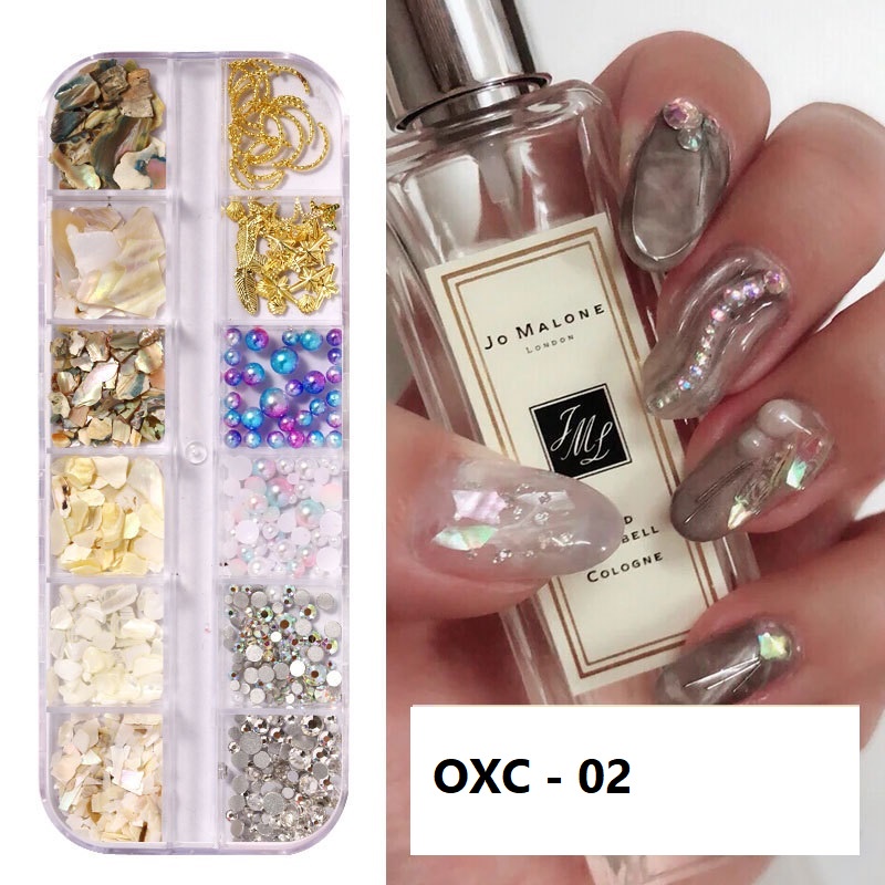Set Đá Xà Cừ Hỗn Hợp 12 Màu trang trí móng