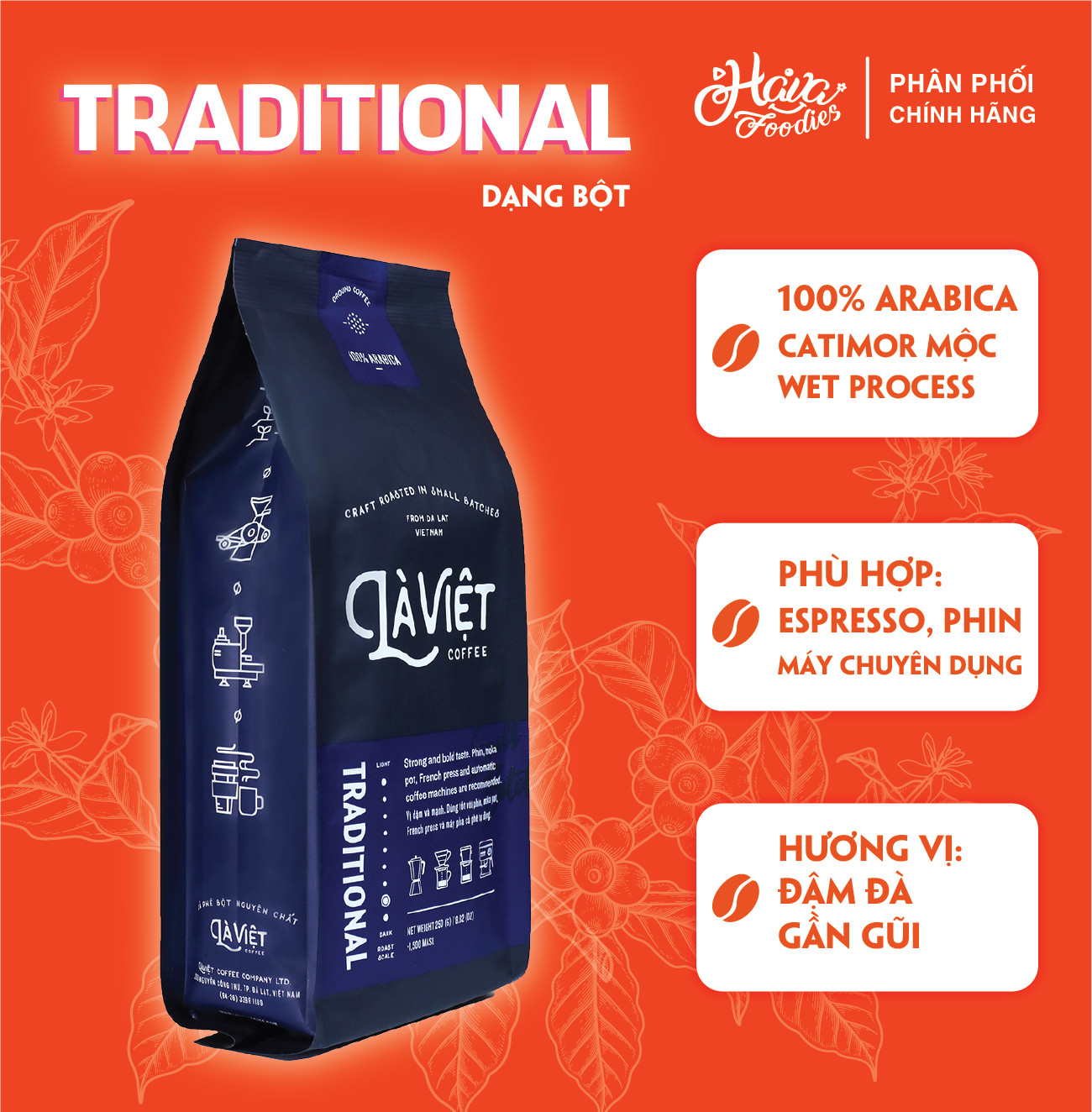 [HOÀN TIỀN MAX 10%]Cà Phê Bột Là Việt Traditional 100% Arabica 250g Vị Truyền Thống