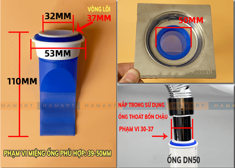 Phễu Thoát Sàn Ngăn Mùi Hôi Cống Hamart Nắp Cống Chống Mùi Hôi Chống Côn Trùng Nhà Tắm Hiệu Quả