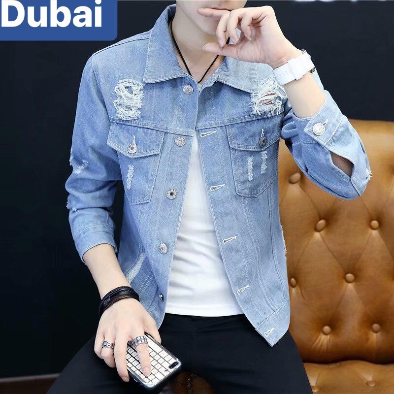 ÁO KHOÁC JEAN NAM CHẤT BÒ XANH NHẠT HÀN QUỐC KOREA CHẤT MEN NGẦU DB-88 - DUBAI FASHION