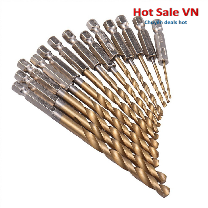 Bộ 13 Mũi Khoan Thép Gió Bọc Titanium Chuôi Lục Giác Dễ Dàng Thay Đổi