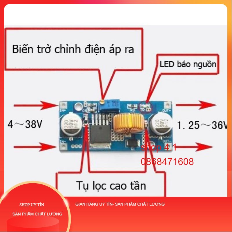 Mạch hạ áp buck dc-dc 5a xl4005 có tặng kèm tản nhiệt