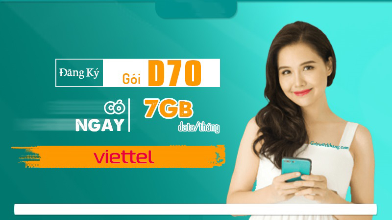 [Miễn phí tháng đầu] Sim Data 4G Viettel D70 mỗi tháng có 7GB/tháng