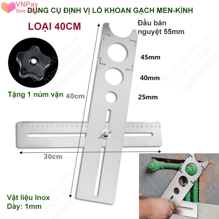 Thước định vị khoét lỗ gạch men, kính đa năng bằng inox 201, tặng kèm 01 núm vặn [Kho Hà Nội]