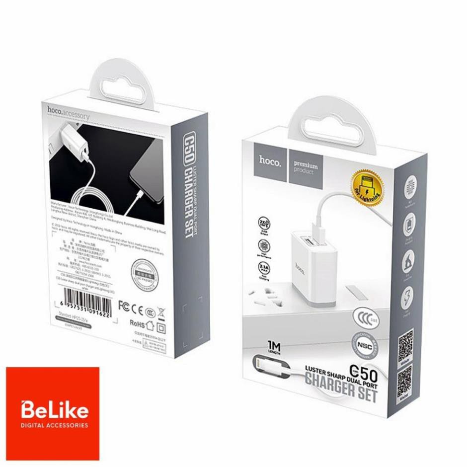 Củ Sạc iphone, Củ Sạc Nhanh iphone 2 cổng Hàng Chính Hãng Hoco C50