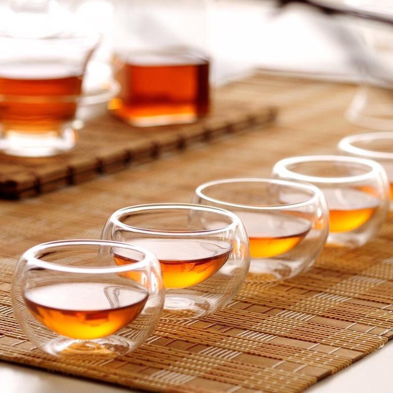 (HÀNG ĐẸP) chén trà thuỷ tinh tròn 2 lớp
