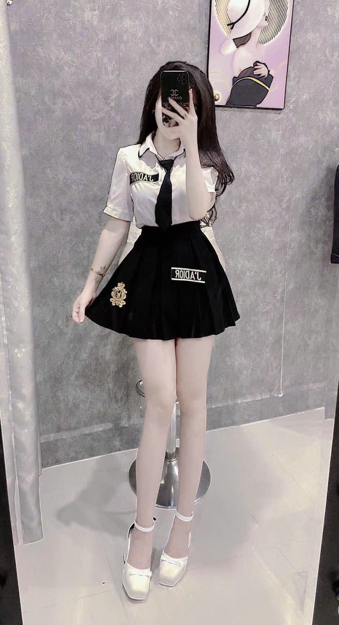 Set bộ học sinh siêu HOT áo sơ mi trắng ngắn tay cà vạt mix chân váy ngắn, Set bộ hottrend chân váy chữ A mix áo sơ mi ngắn tay kèm cà vạt, Set áo sơ mi ngắn tay mix chân váy có họa tiết xinh xắn TH