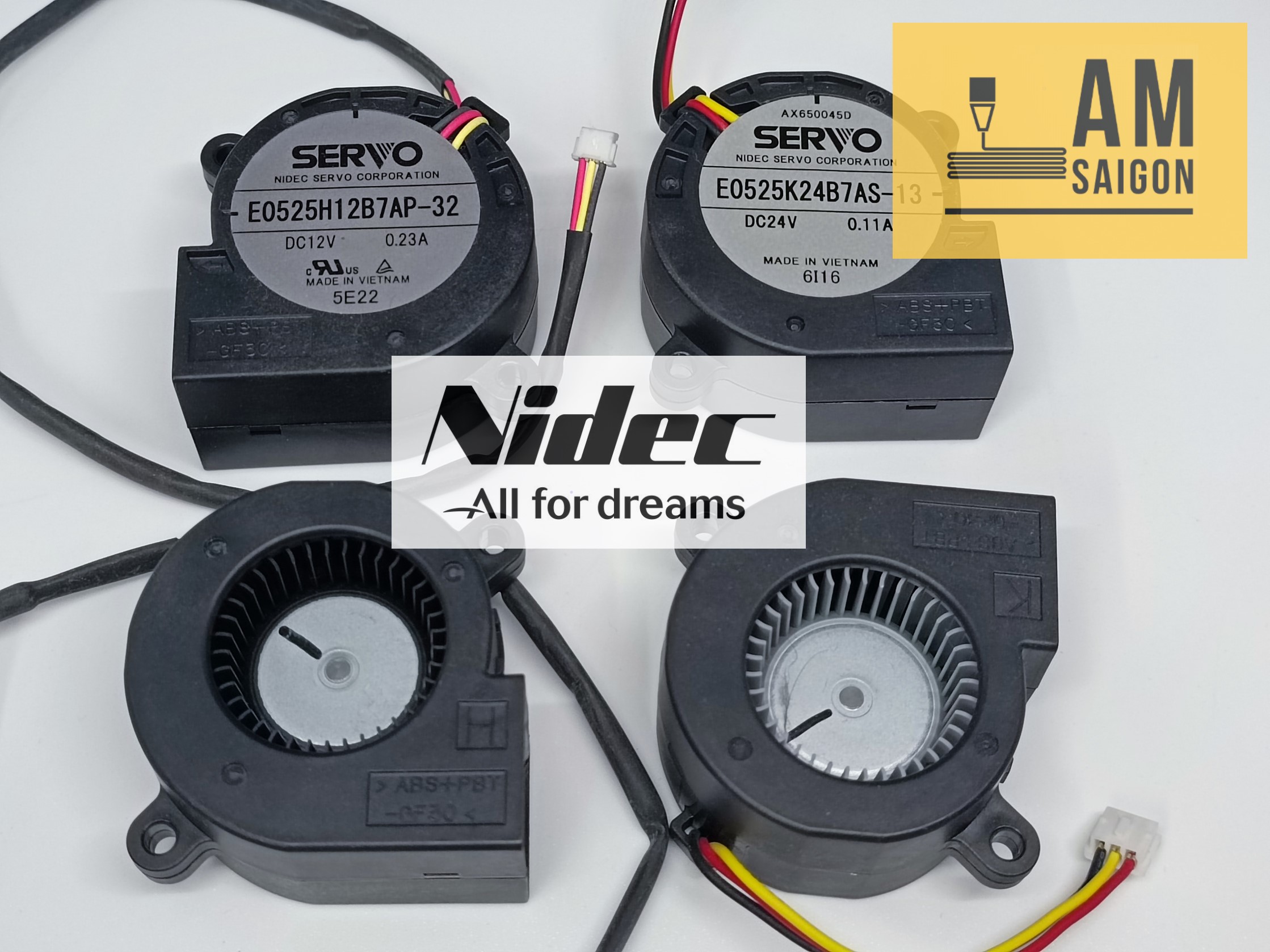 Quạt sò tản nhiệt fan Nidec Servo 12v 24v 5cm 5025 hàng Nhật mới xịn new