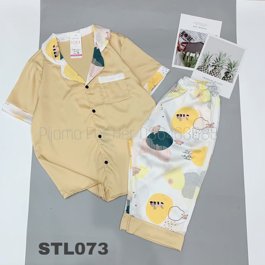 Bộ lụa Satin hoạ tiết cao cấp Tay ngắn quần lửng [HÀNG CHUẨN ĐẸP]