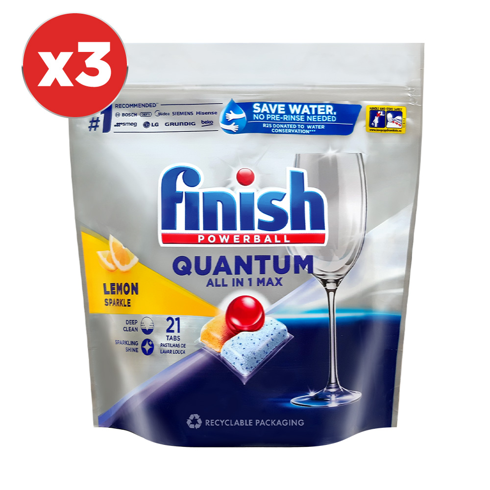 Combo 03 túi Viên Rửa Chén Bát Finish Powerball Quantum 21 viên