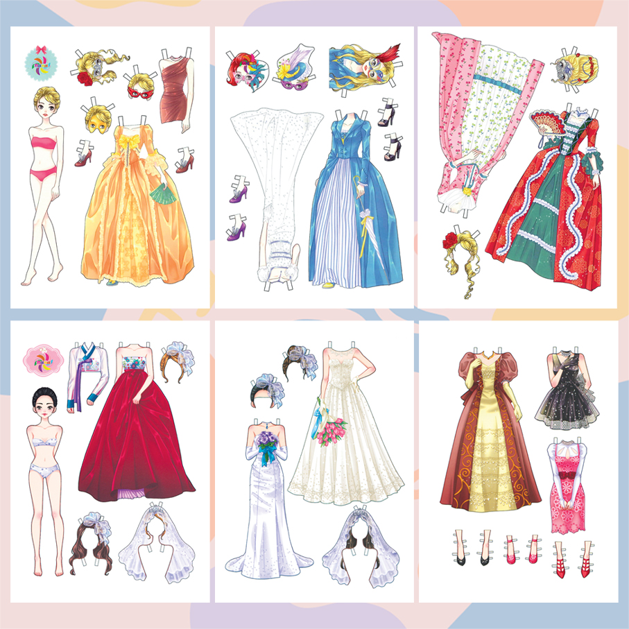 Combo 6 fashion paper dolls, hand-cut toys for babies, 6 super cute pictures BBG0014