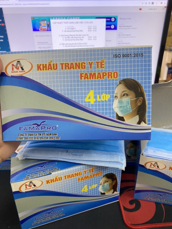 hộp 50 cái khẩu trang y tế hàng nam anh 4 lớp.kháng khuẩn ngăn ngừa vi rút.giá 89k