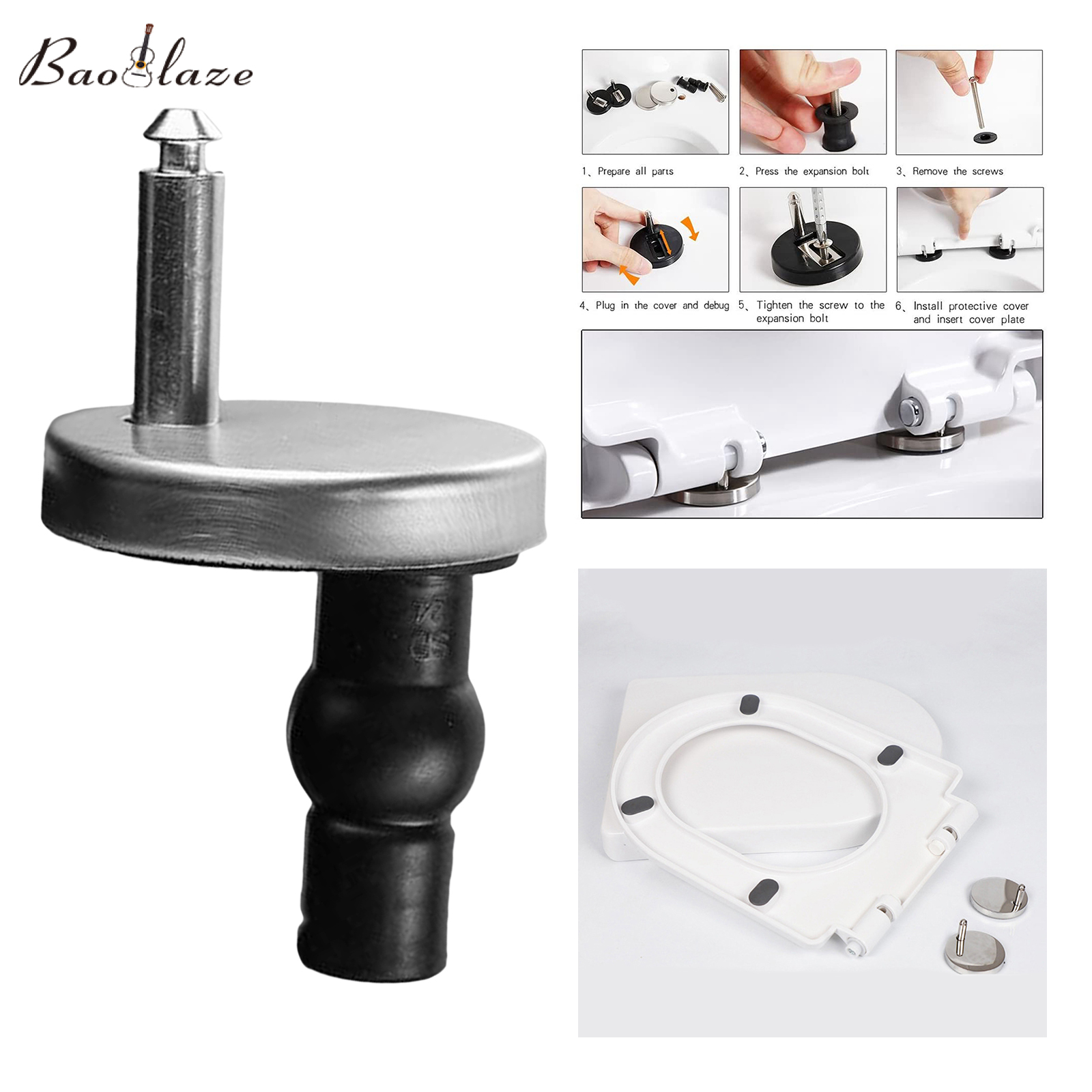 Baoblaze Toilet Seat Hinge Fixings Quick Release Top Fix Nuts Screws Hole Fittings