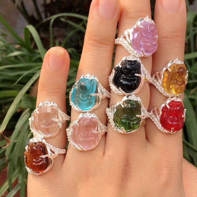 Nhẫn hồ ly to đính đá nhân tạo đủ màu