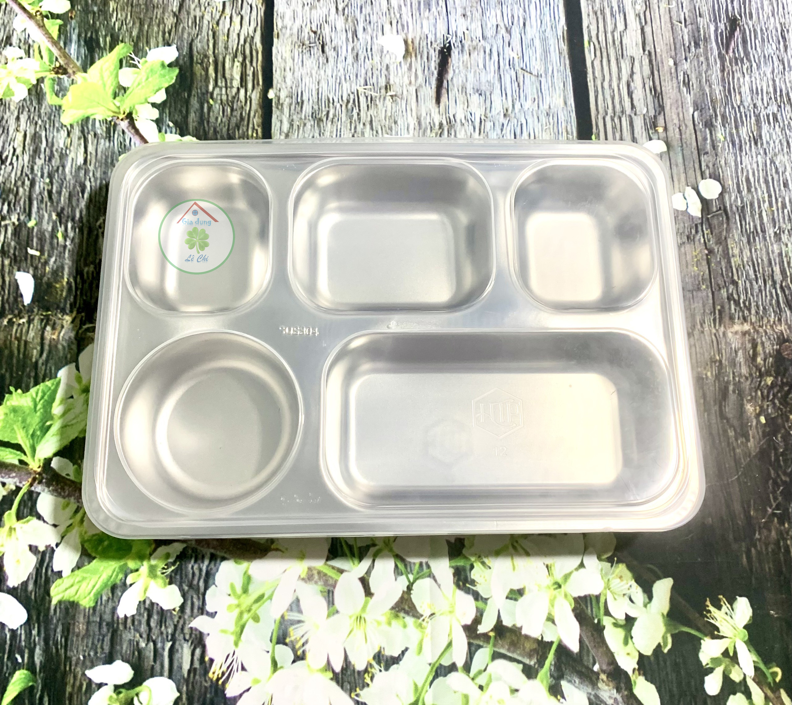 Khay cơm inox 5 ngăn sâu lớn SUS304 (33,5 x 23 x 4,3cm)