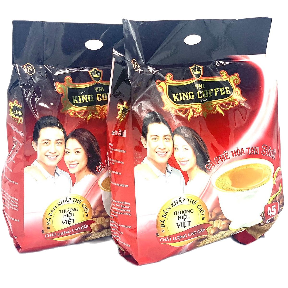 King Coffee -Bịch 45 Gói x 16 gam Cà phê hoà tan 3in1( 720gam/Túi)