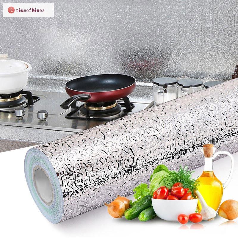 Giấy bạc dán bếp cách nhiệt/ Cuộn decal dán tường nhà bếp chống thấm bền đẹp 3m x 60Cm