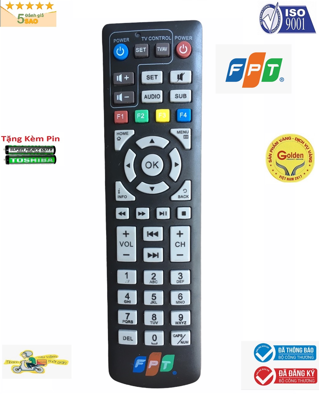 Điều khiển đầu box FPT loại tốt -Tặng kèm pin - Remote từ xa đầu mạng FPT hàng chính hãng